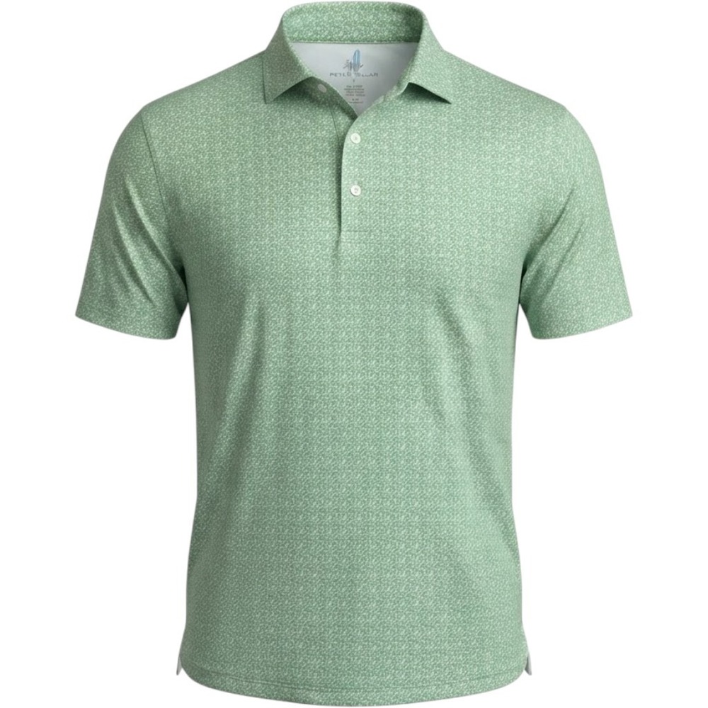 Johnnie-O Featherweight Performance Polo Shirt Mens L Clover Print Green UPF 50